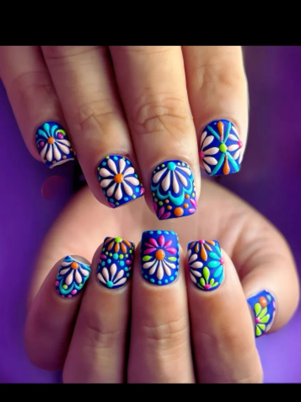 🔥3/$21 Bold Blue Daisy Nail Art Press-On Nails